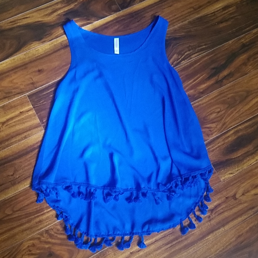 Xhilaration bright blue tassel hi lo tank top